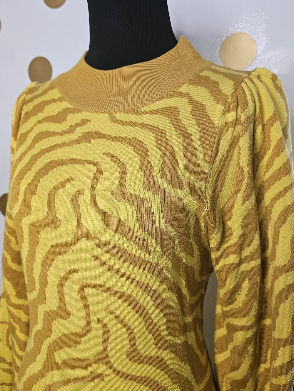 SHEIN Yellow Zebra-Print Pleated Hem Knit Mini Dress - Size Small - Picture 4 of 6